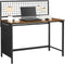 Computertafel, bureau met roosterwand, stoffen opbergvakken, voor foto's, briefpapier, industrieel, vintage bruin-zwart LWD053B01