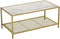 Salontafel, salontafel met gehard glas en dicht rasterwerk, gemaakt van metalen frame, , goudmarmeren look LGT031W01
