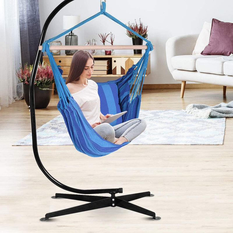 Hangstoel, opknoping touw schommel zitplaats met 2 kussens, max 150kg (Donkerblauw)