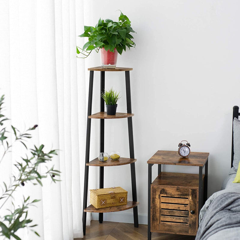 Hoekrek, staand rek, boekenkast met 4 planken, ladder-rek, stabiel stalen frame voor woonkamer, kantoor, ruimtebesparend, vintage EBF41CJ01