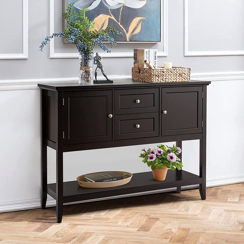 Console tafel, houten gang tafel met 2 laden en 2 opbergkasten, consoletafel met onderste plank,  116,5 x 38 x 86,5 cm (Koffie)