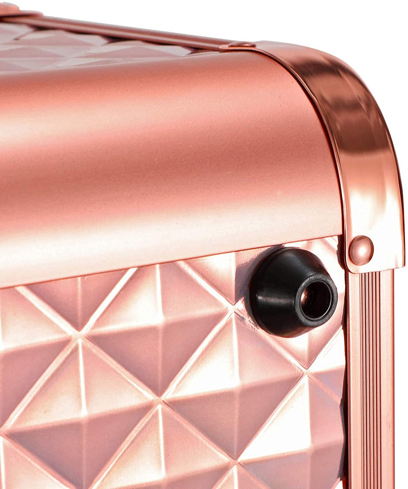 beautycase, beautycase, opbergruimte voor make-up, organizer voor op reis, voor kappers en visagisten, naaiaccessoires, afsluitbare doos met draagriem, metallic rosé goud JBC323RD