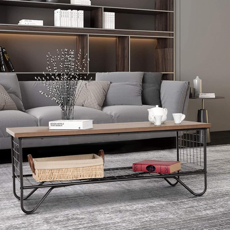 salontafel, cocktailtafel met open opbergplank  metalen frame,, vintage