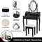 Kaptafel met ovale spiegel en 10 dimbare LED-lampen, klassieke make up tafel met 4 opberg lades in verschillende maten, stabiel schoonheidsstation in grenen houten poot en antislip pootdop (Zwart)