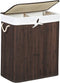 wasmand van bamboe, wasbak met 2 vakken, wassorteerder met deksel en afneembare waszak, katoenen handvatten, 100 L wasbox, bruin LCB72Z