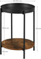 Bijzettafel, 2 niveaus, salontafel, ronde, uitneembare kom, metalen frame, voor woonkamer en slaapkamer, vintage bruin-zwart LET221B01