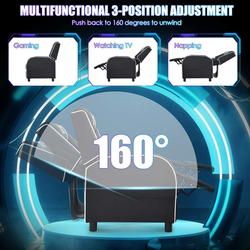 Gaming leunstoel fauteuil, PU lederen enkele leunstoel relaxstoel, verstelbare moderne woonkamer ligstoel, televisiestoel met voetsteun en lumbaal kussen, thuisbioscoop zittingen (Wit)