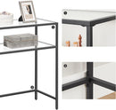 Consoletafel, bijzettafel met 2 planken, gehard glas, opbergplank, metalen frame, verstelbare poten, voor woonkamer, hal, zwart LGT025B01