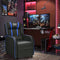 Gaming leunstoel fauteuil, PU lederen enkele leunstoel relaxstoel, verstelbare moderne woonkamer ligstoel, televisiestoel met voetsteun en lumbaal kussen, thuisbioscoop zittingen (Blauw)