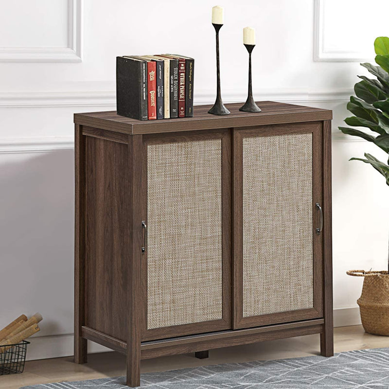 Houten kast met schuifdeur, moderne opbergkast, , stapelbare dressoir opbergkast walnoot