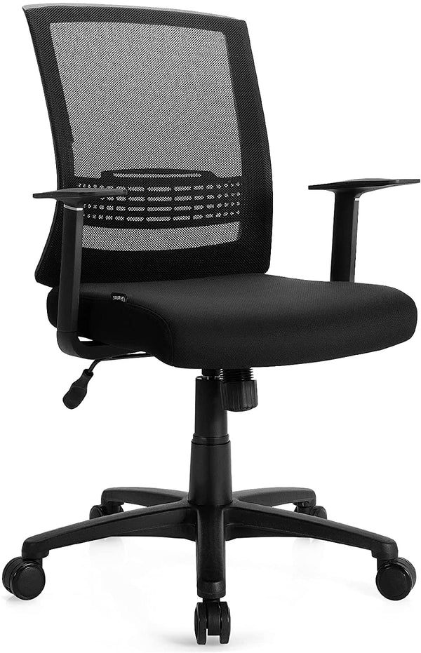 Bureaustoel, ergonomische gaas computerstoel met lendensteun, brede armsteun, kantelfunctie, rollende verstelbare draaistoel bureaustoel voor thuis, kantoor, vergaderruimte