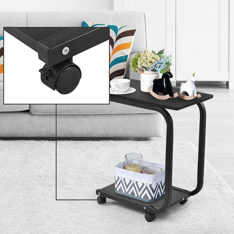 Zijkant bank bijzettafel, laptoptafel, zijeindtafel, bankltafel, C-vormige eindtafel voor woonkamer slaapkamer, snacktafel voor bank kleine ruimte, laptop TV dienbladtafel met wielen
