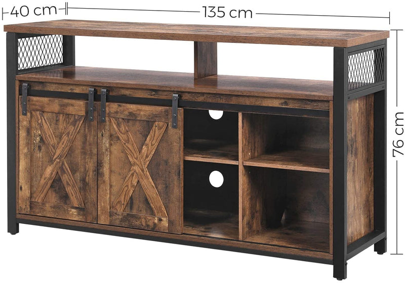TV-kast, TV-tafel met 2 schuifdeuren,  tot 60 inch, TV-kast met verstelbare schappen, industrieel ontwerp, vintage bruin-zwart LTV46BX