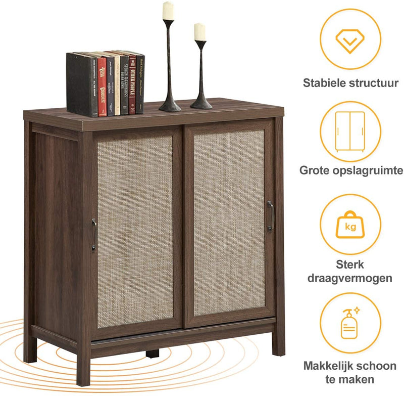 Houten kast met schuifdeur, moderne opbergkast, , stapelbare dressoir opbergkast walnoot