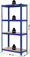 Magazijnrek, set van 2, rek voor zware lasten, kelderrek, 160 x 80 x 40 cm, tot 520 kg belastbaar, 4 verstelbare planken, plank van metaal, steekrek, werkplaatsrek, kelder, garage, blauw GLR88Q