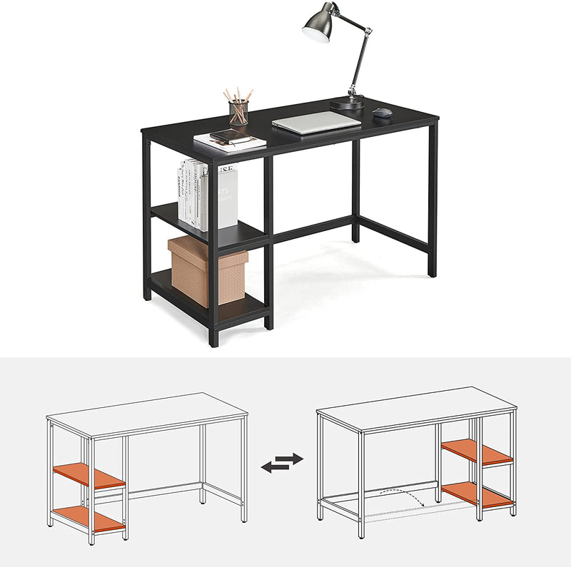 Bureau, computertafel, PC-tafel, bureautafel, met 2 legplanken rechts of links, , zwart LWD047B16