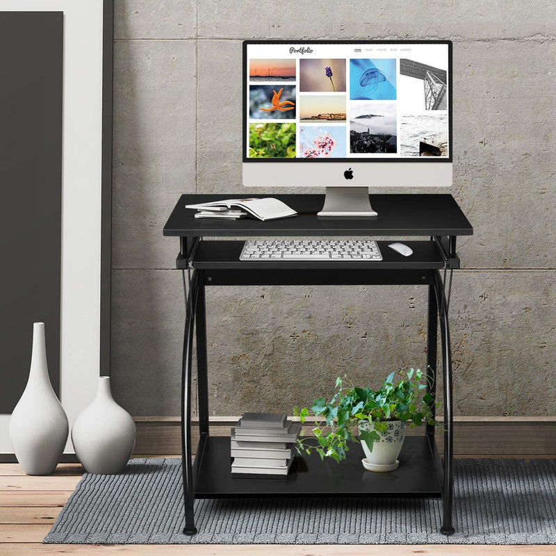 Computer bureau, computertafel met beweegbaar toetsenbord lade & CPU houder, computer werkstation, moderne PC bureau met in hoogte verstelbare pootdoppen, compact formaat voor klein appartement