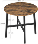 Eettafel klein, ronde keukentafel, voor woonkamer, kantoor, 80 x 75 cm (Ø x H), industrieel design, vintage bruin-zwart KDT080B01