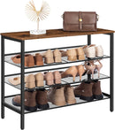 Schoenenrek, schoenenkast met 4 niveaus, schoenenbank met 3 roosterplanken, vintage bruin-zwart EUBF14XJ01