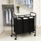 Wasmand, wasverzamelaar met 3 afneembare stoffen zakken, wasbak op wielen, wasserette, stevig, 3 x 44 liter, zwart LSF003B