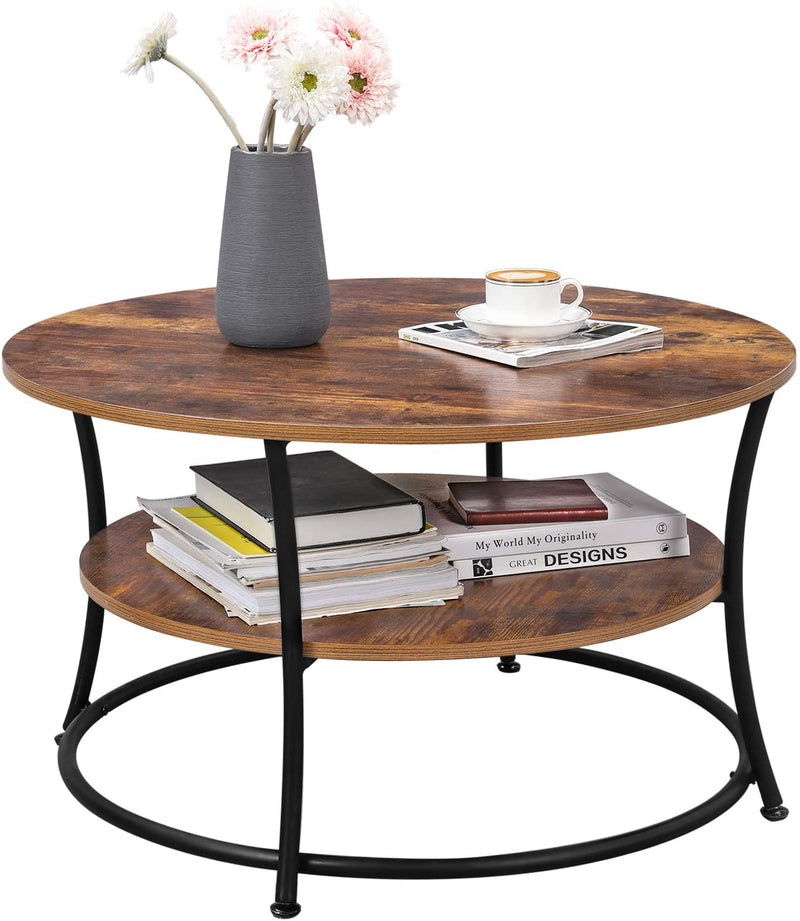 salontafel rond, Metaal, Industrieel ontwerp, vintage bruin-zwart LCT80BX