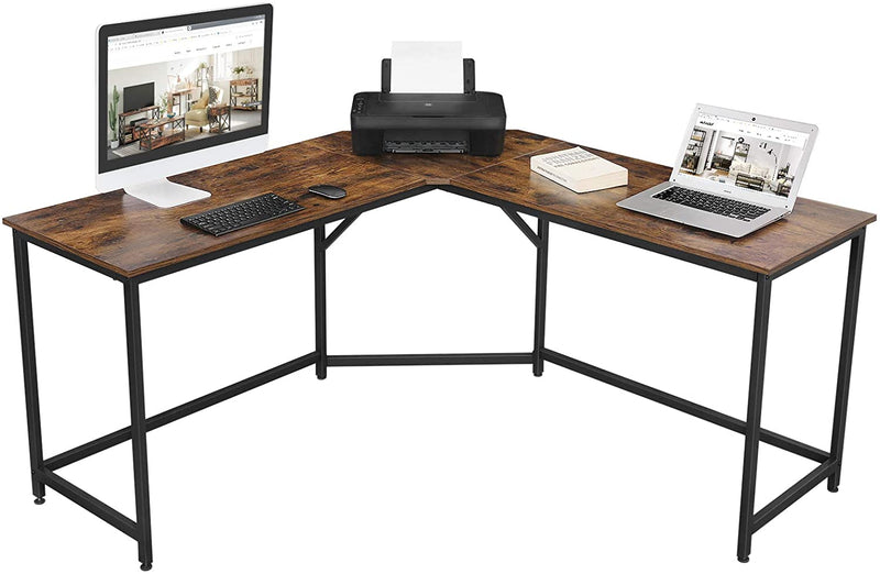 Bureau hoekbureau, L-vormig computerbureau,  eenvoudige montage, industrieel ontwerp, vintage bruin-zwart LWD73X