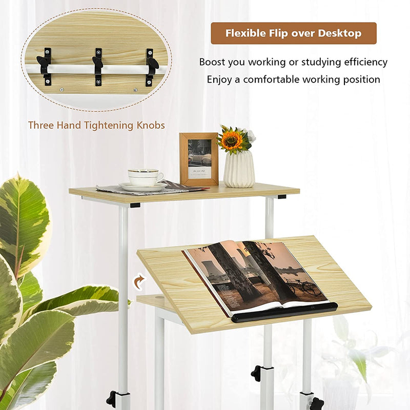 Beweegbaar staande bureau, in hoogte verstelbaar zit/sta bureau, 2-laags (Natuurlijk)