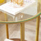 Bijzettafel, salontafel, rond, met 2 planken, van glas, voor woonkamer, slaapkamer, hazelnootbruin-goud LET204A03