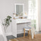 kaptafel make up tafel met spiegel en gloeilampen, cosmetische tafel met 2 lades en 3 open vakken, 80 x 40 x 145 cm wit RDT114W01