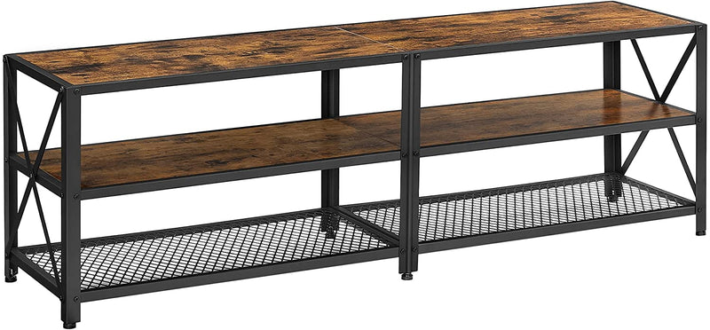 TV-kast, TV-tafel, lowboard voor TV tot 70 inch, TV-kast met rekken, stalen frame,  bruin-zwart LTV095B01
