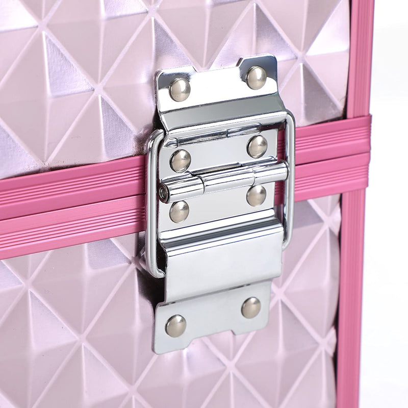 Beauty Case ,Make up koffer , Multi Case Make-up Case Vloertas Met Diamantpatroon Zilverkleurig Roze 36 x 28 x 23 cm JBC319P