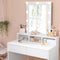 kaptafel make up tafel met spiegel en gloeilampen, cosmetische tafel met 2 lades en 3 open vakken, 80 x 40 x 145 cm wit RDT114W01