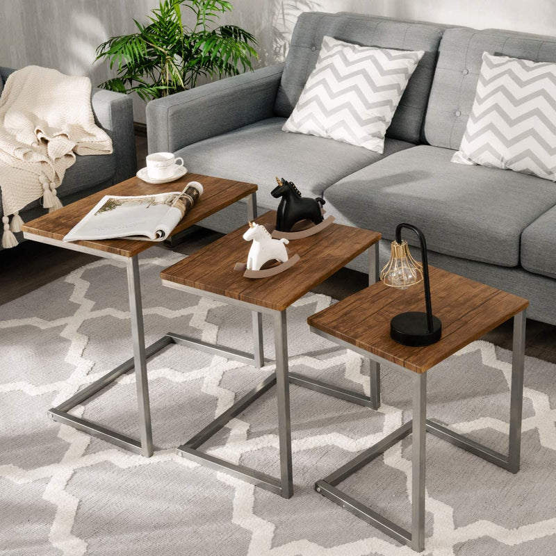 Set van 3 stapelbare salontafel, 3 componenten bijzettafels C-vorm