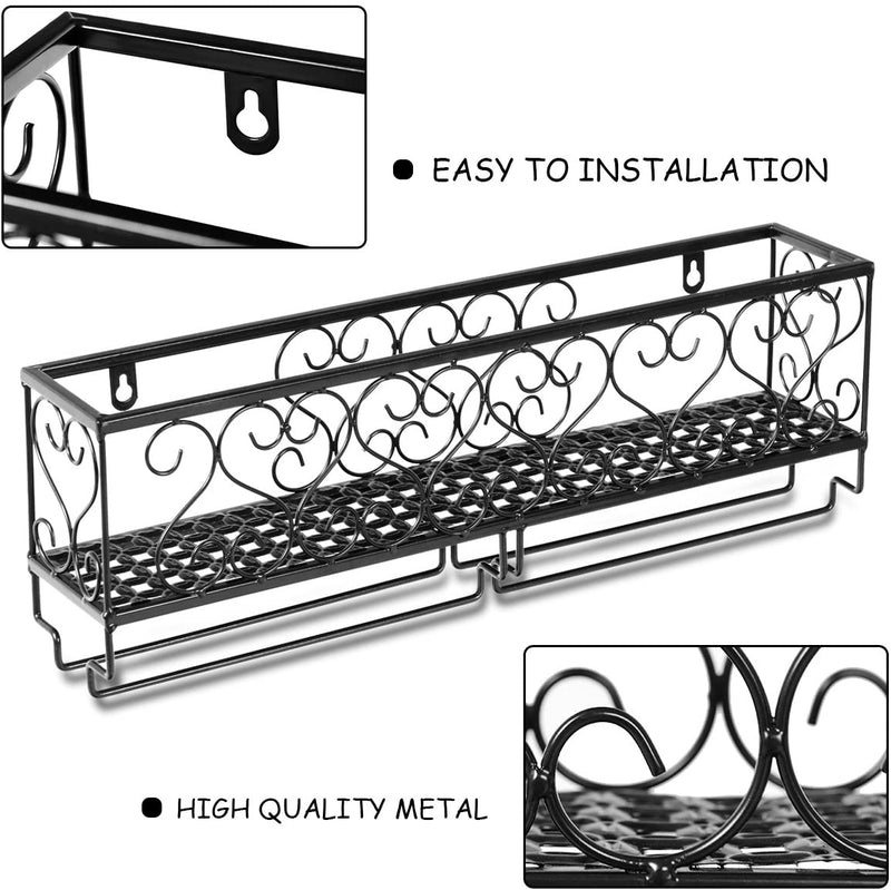 Aan de muur bevestigde wijnrek, metalen wijnfles plank met glashouder,