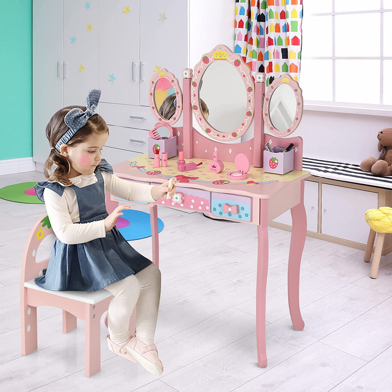 Sluiting Serena Verduisteren Kaptafel voor kinderen met drievoudige spiegel, kinder kaptafel en sto –  Luxgoods