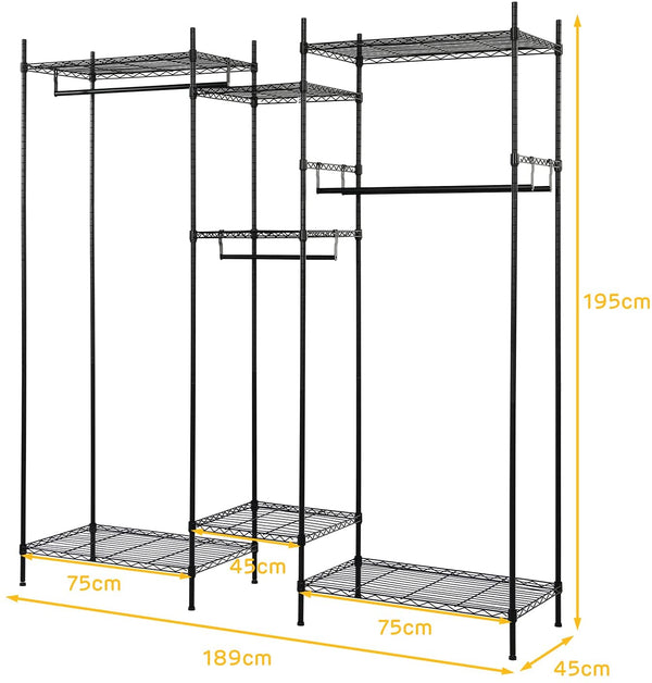 5-laags kledingrek, stevige ijzeren garderobe kast met grote opslagcapaciteit, vrijstaande verstelbare kleding plank met 4 opknoping stangen voor huis/slaapzaal/kleedkamer