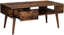 salontafel, met opbergruimte, lade, open vak, voor woonkamer, eetkamer, 100 x 50 x 45 cm, vintage bruin LCT028X01