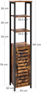 standplank, keukenplank met 3 rekken en kast, boekenplank, hoge zijkast, industriële vormgeving, woonkamer, slaapkamer, hal, 37 x 30 x 167 cm, vintage, donkerbruin LSC37BX