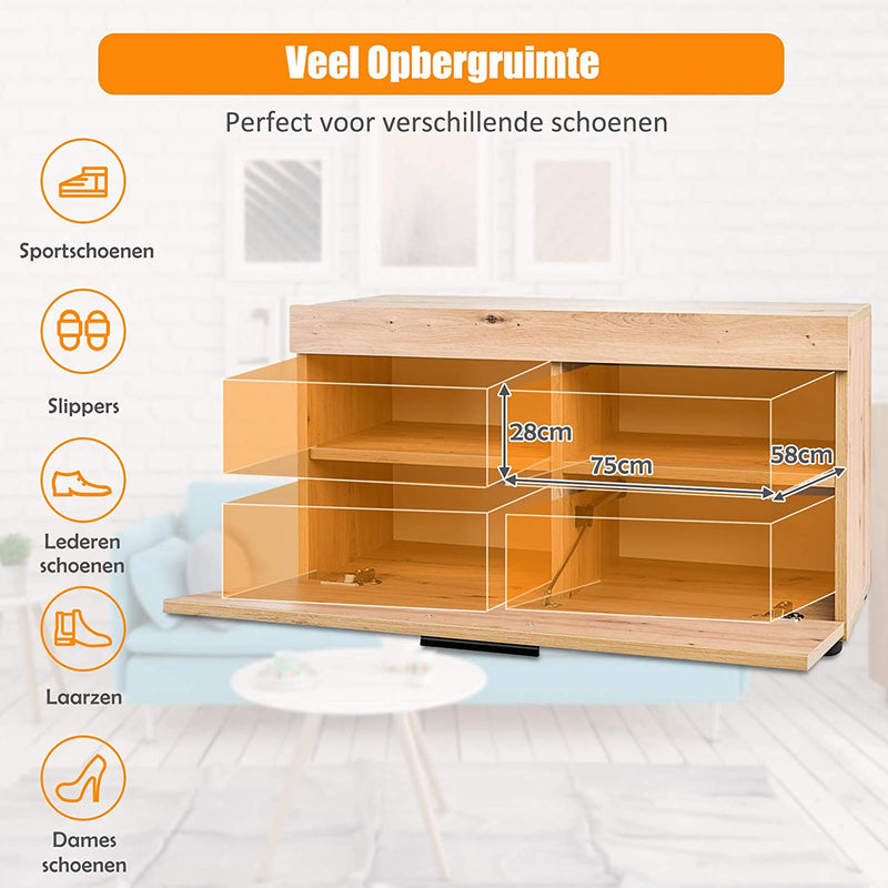 Schoenenkast, kantelbare schoenenkast met 2 laags structuur, handige handgreep, verstelbare planken, antislip onderleggers, schoenen opslag organisator voor huis, kantoor, hal, gang