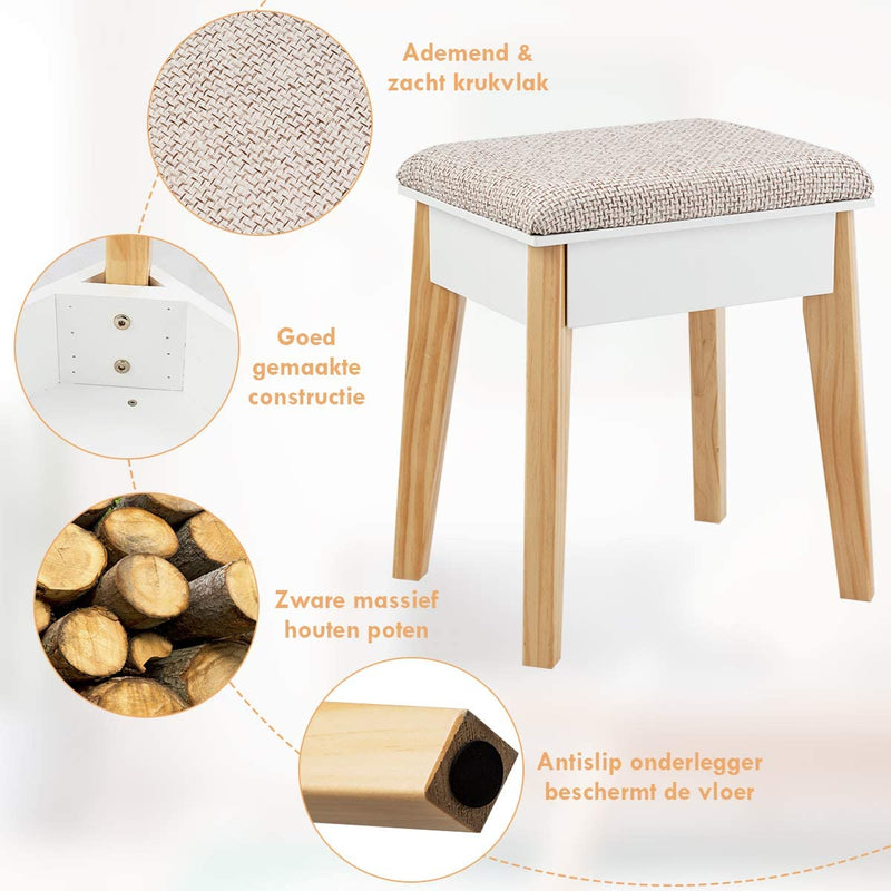 kaptafel set, make-up Ijdelheidstafel met 3 lades en 2-laags tafelblad, Cosmetische organisator met grote spiegel en gedempte kruk, slaapkamer- en studeerkamer meubilair voor vrouwen en meisjes