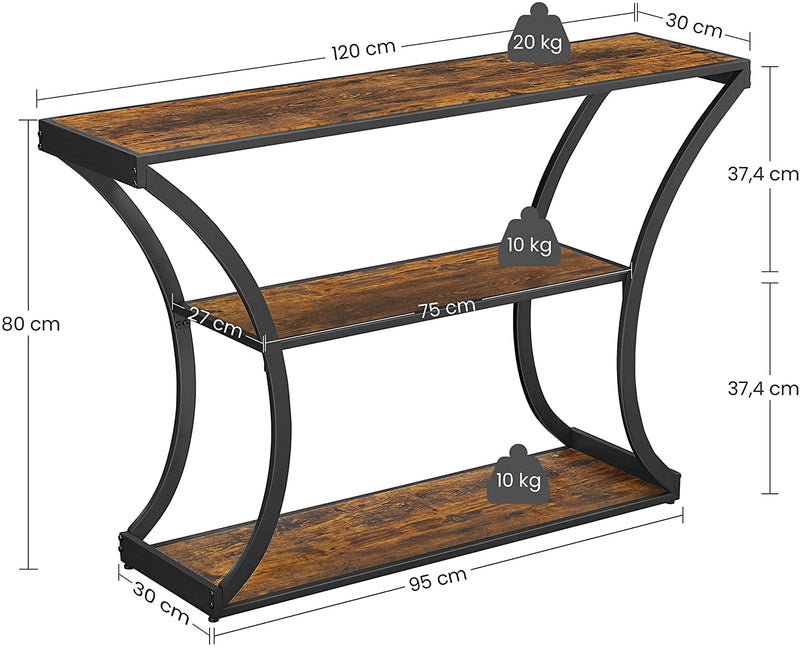 Consolettafel, gangtafel, gebogen poten, verlengd tafelblad, voor woonkamer, hal, slaapkamer, vintage bruin-zwart LNT089B01