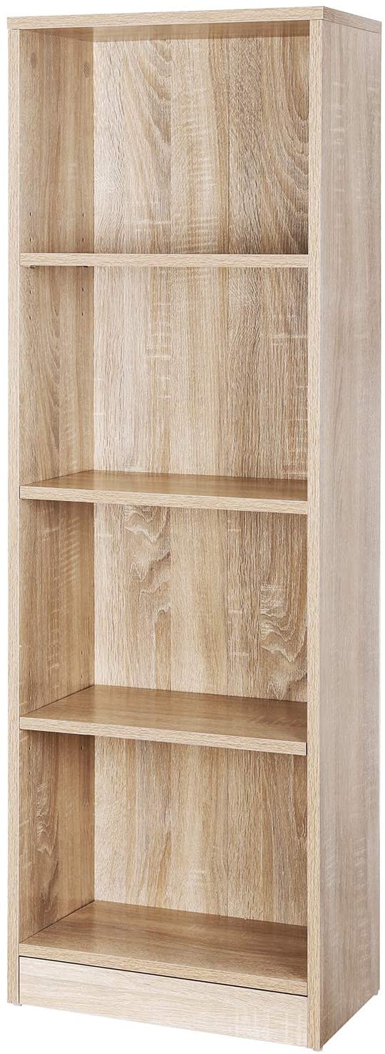 Boekenkast, staande boekenkast, met 4 vakken, in hoogte verstelbare planken,  40 x 24 x 121,5 cm, eiken kleur