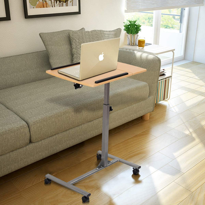Verstelbare bedtafel, bijzettafel overbed tafel, laptopstandaard met wielen en remmen (Natuurlijk)