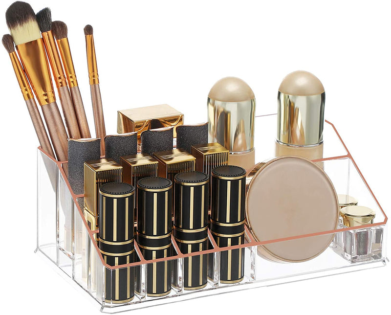 Make-up organizer, cosmetica organizer met 3 lades en 15 vakkenroségoud JKA002T01