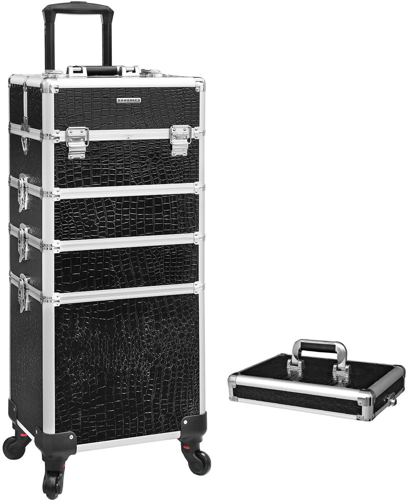 Trolley Cosmetische Hoes, Aluminium make-uphoes, schoonheidskoffer, zwart JHZ06B