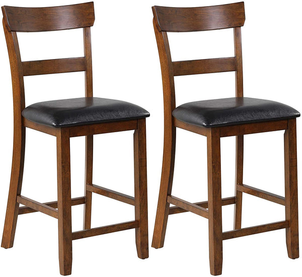 Set van 2 Hoge aanrecht stoelen, 65 cm zithoogte barstoel met rugleuning, schuim-gewatteerde kussen, rubber houten poten, houten antieke eetkamerstoel voor kroeg, woonkamer, keuken