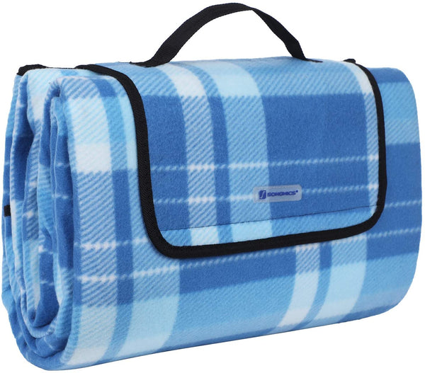 Picknickkleed, 200 x 200 cm, XXL, fleece, wmouwgeïsoleerd, waterdicht met draaggreep, vierkant blauw gestreept