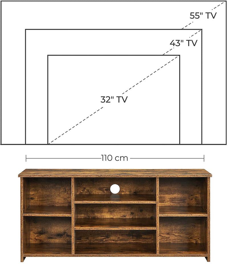 TV-tafel, TV-meubel, met 7 open vakken, verstelbare planken, voor TV's tot 43 inch, vintage bruin LTV103X01