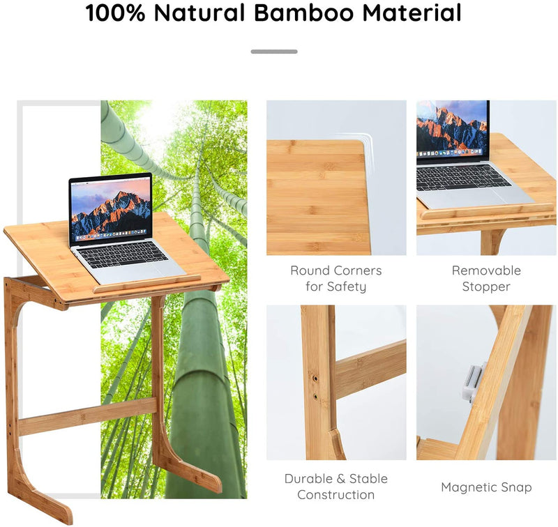 laptoptafel met kantelbaar blad, C-vormige bank bijzettafel met stopper, (Natuurlijk)