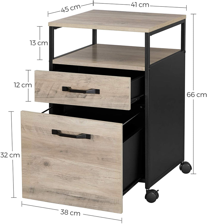 Archiefkast met 2 laden,  met wielen, rolcontainer,stalen frame, , grijs-zwart